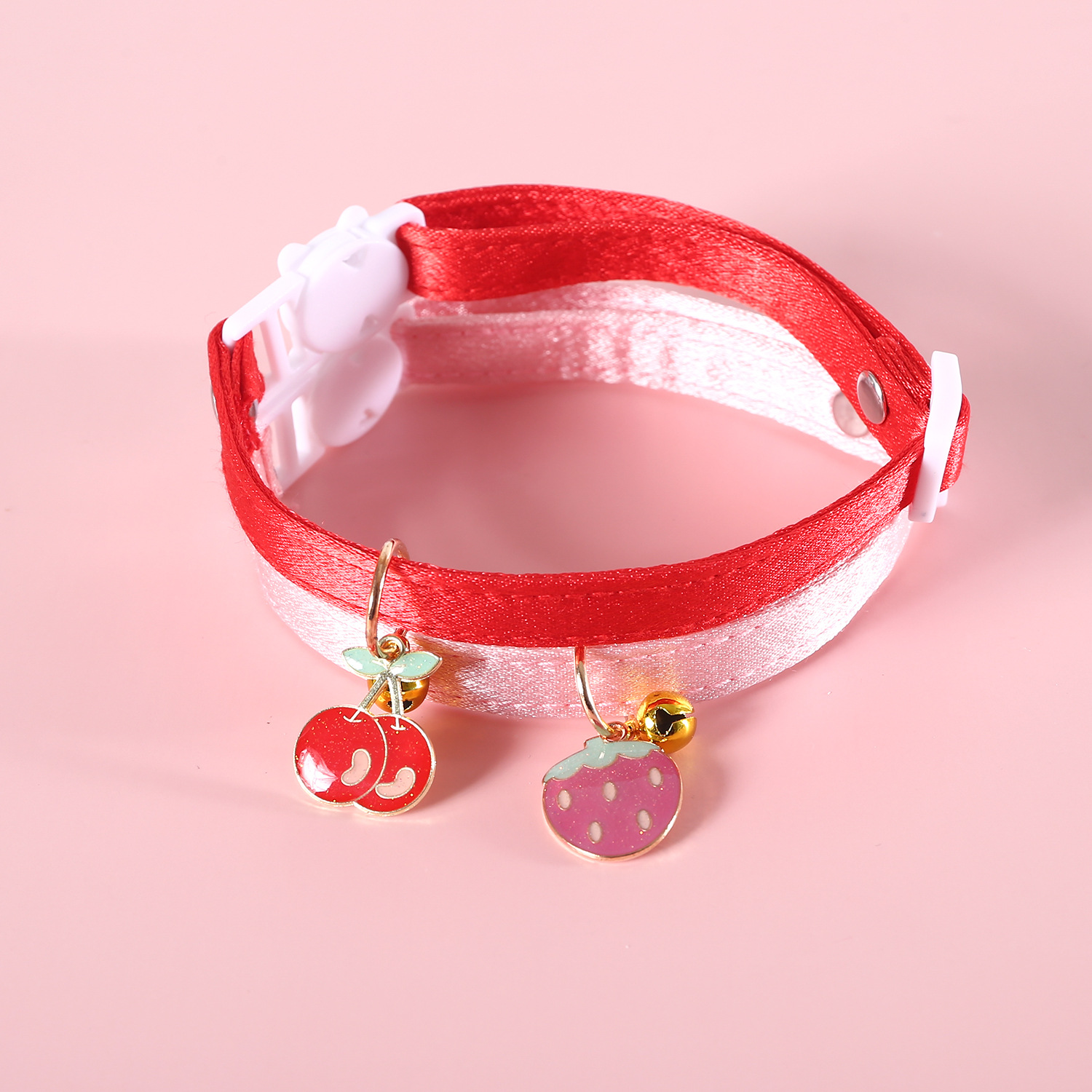 Collar de frutas para mascotas doble perla de cereza fresas lindas campanas gatos perros collar de conejo ajustable