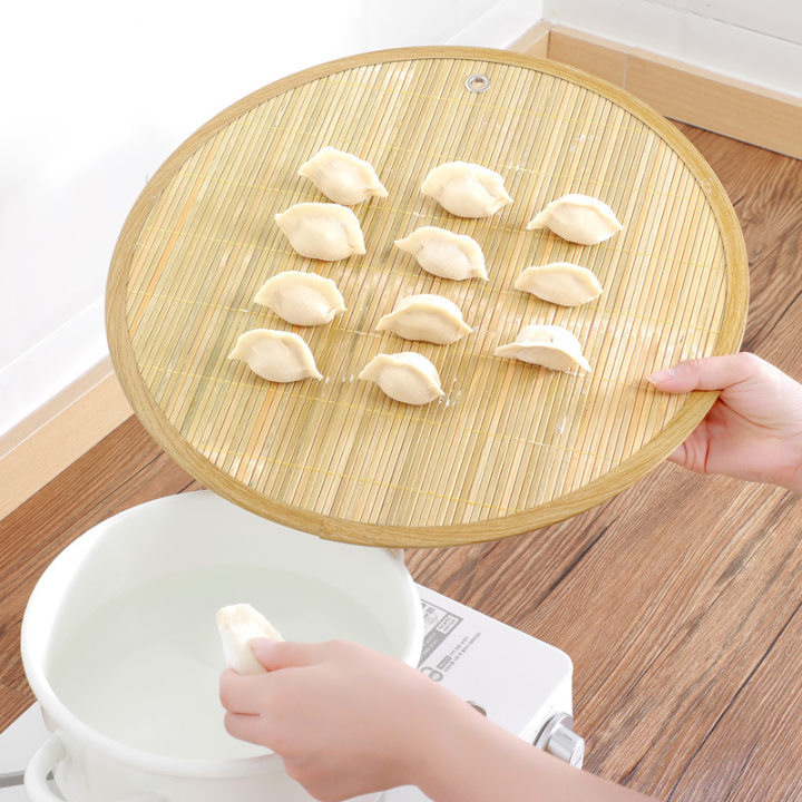 竹製両面餃子カーテン、餃子やパスタ用の家庭用テーブルマット、厚みのあるノンスティックラウンドトレイとちりとり|undefined