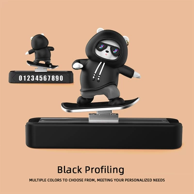 Cross-border new products moving bear skateboard car temporary parking number plate moving car instrument panel center console car ornaments (Nömrəli dayanma kartı) - skateboard-stop-sign-decoration-black-1