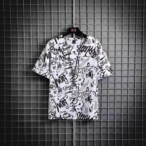 New trendy brand printed short-sleeve men's summer thin model Japanese cool t-shirts for men large size loose casual men's T-shirts trendy