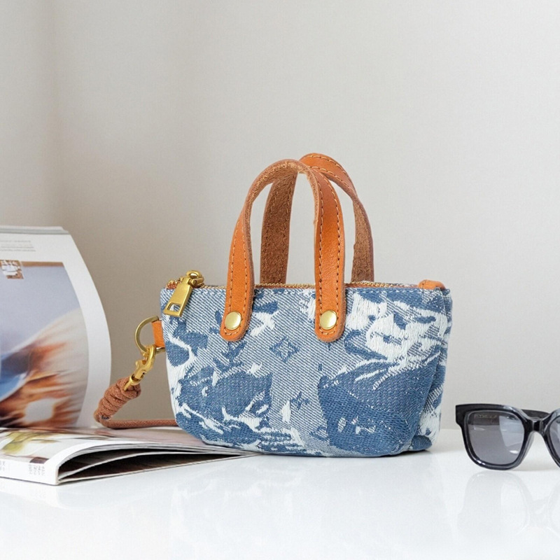 Casual and Fashionable New Coin Purse, Mobile Phone Bag, Denim Patchwork Leather Bag, Mini Women's Cosmetic Bag, Handbag