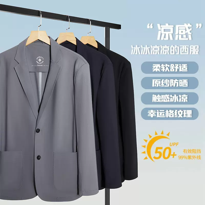 【抖音同款】夏季免烫冰丝防晒服外套超薄款高弹力商务男士西服装