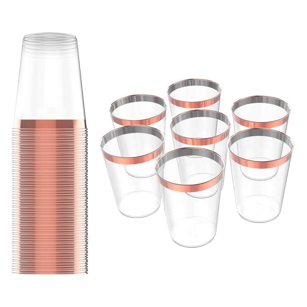 10oz borde dorado Borde de plata Rosa borde dorado Copa de vino desechable Comida occidental taza de helado copa de vino copa de champán