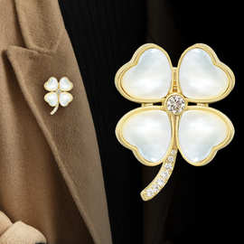 定制白贝母幸运草胸针高档女衣服大衣胸花别针精致优雅气质小香风