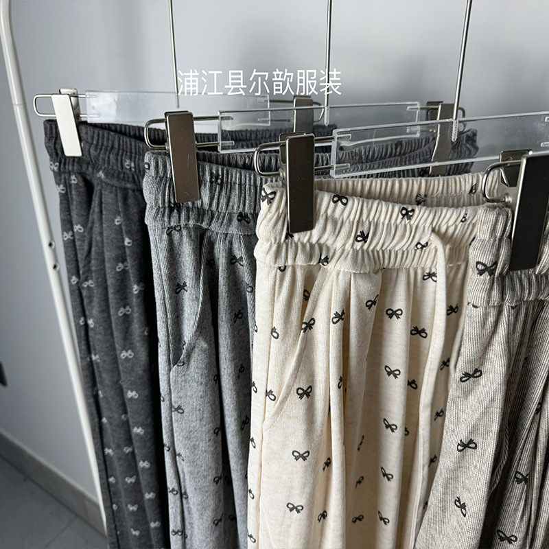 Pantalones Anchos de Felpa Suave con Lazo de Poliéster de Tiro Alto