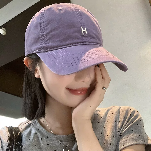 American Simple Letter Embroider Purple Baseball Cap for Women Summer Wide Brim Big Face Small Big Head Circumference Duck Tongue Hat