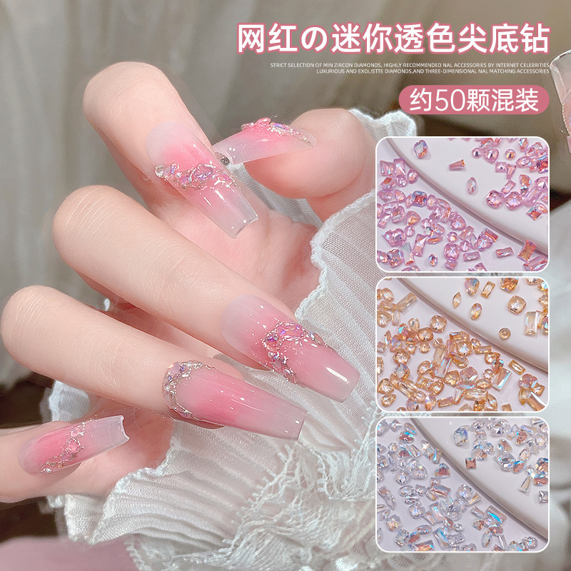 Nail art mixed color 5A coated translucent zircon ultra-shiny mini pointed bottom irregular aurora dazzling ice-clear nail decoration
