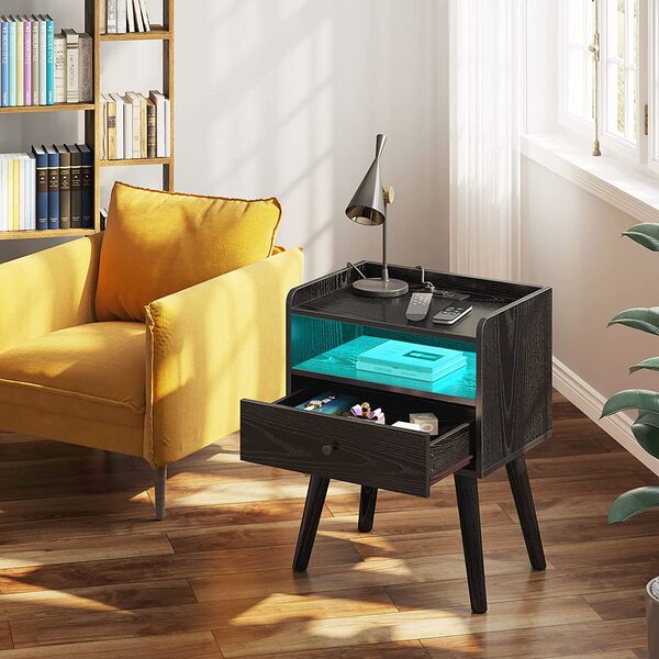 Modern simple Amazon bedside table with charging stations and LED…