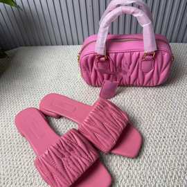 新款波士顿包miu缪家皱褶套装女包小众单肩手提斜跨包保龄球包包.