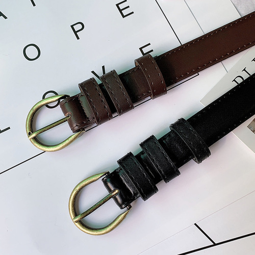 Korean version of the four seasons retro pin buckle thin belt for schoolgirls decorated with cowhide and detailed trouser belt with skirt belt for women