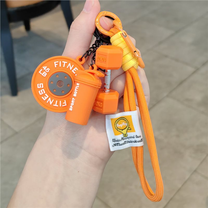 Llavero de fitness barra colgante deportivo creativo mancuerna mochila escolar periférica deportes taza de agua colgante regalo para hombres y mujeres