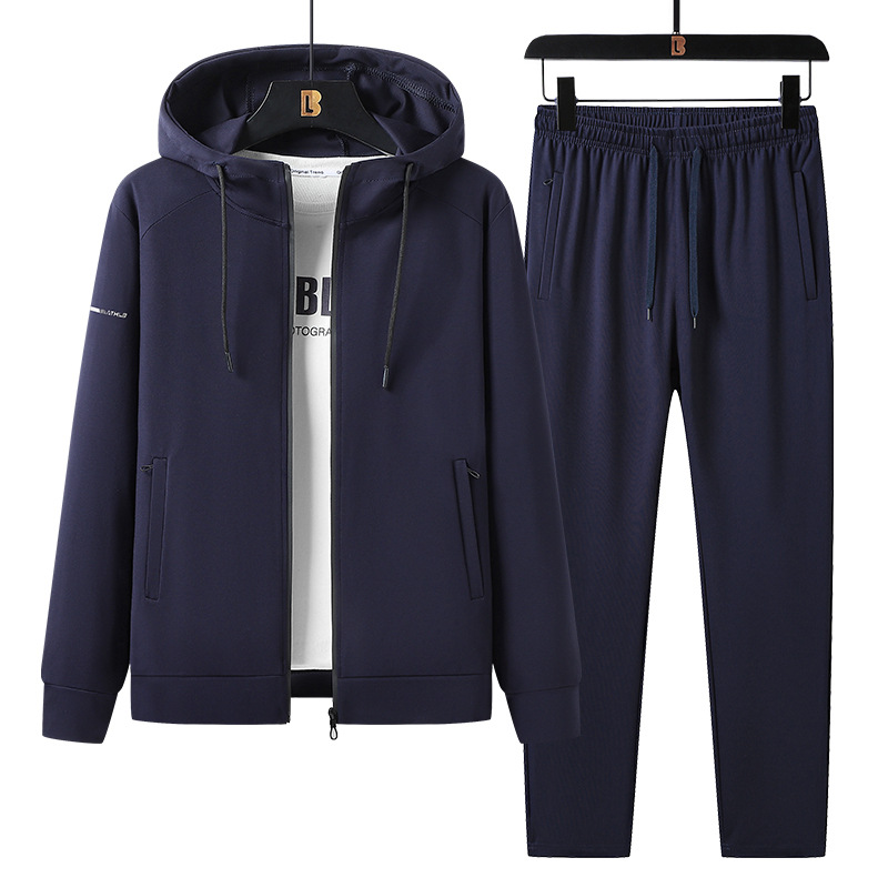 Trajes de ocio transfronterizos para hombres encapuchados chaqueta de primavera y otoño para correr ropa deportiva cardigan de mediana edad y suéter conjunto de dos piezas