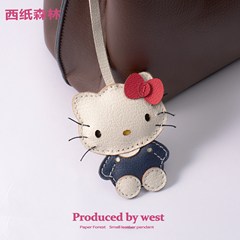 进口法羊真皮HelloKitty挂件可爱包包书包装饰皮质KT猫小饰品挂饰