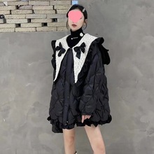 女冬季新款公主蝴蝶结娃娃领复古宽松中长款羽绒服女加厚外套