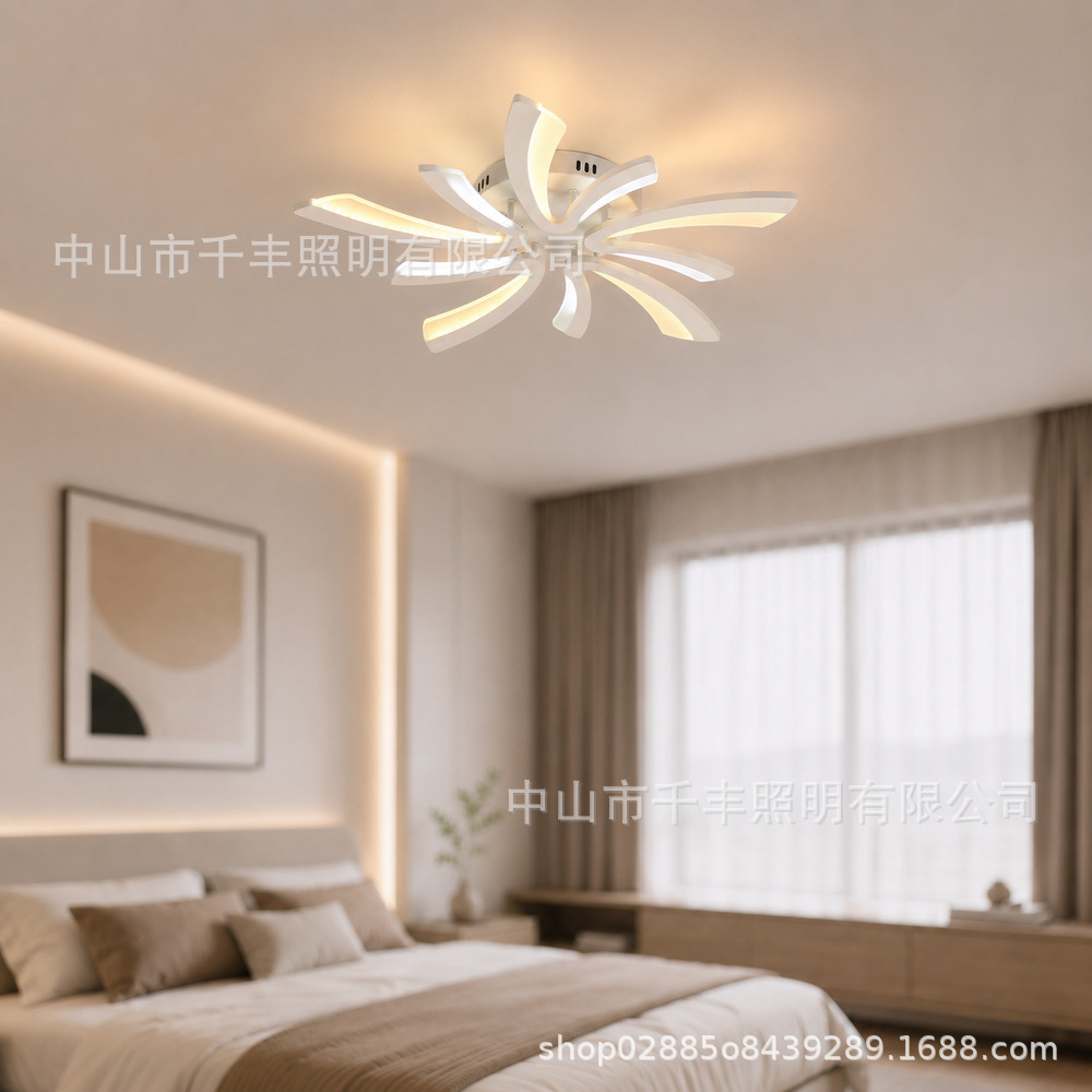 Luz de ventilador LED transfronteriza hotel creativo sala de estar lámpara principal moderna simple dormitorio lámpara de techo estudio lámpara Zhongshan
