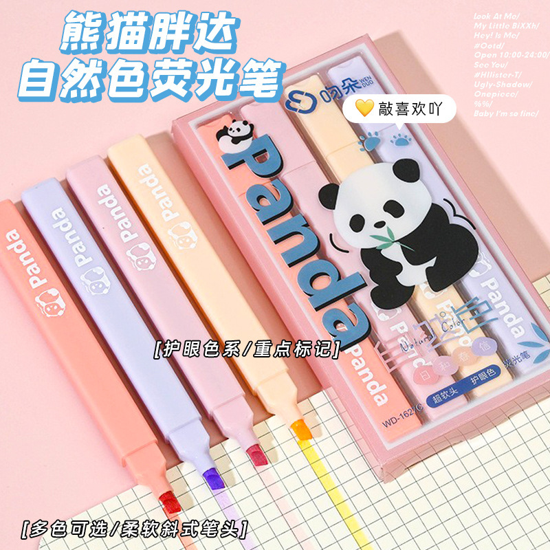 Creative Panda Oblique Highlighter Natural Color Key Pen Color Marker Student Marker Pen Stationery Wholesale
