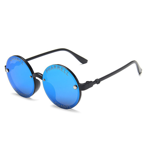 A stylish round cartoon animal children's sunglasses with English letters, featuring 100 frames without rims for trendy babies.