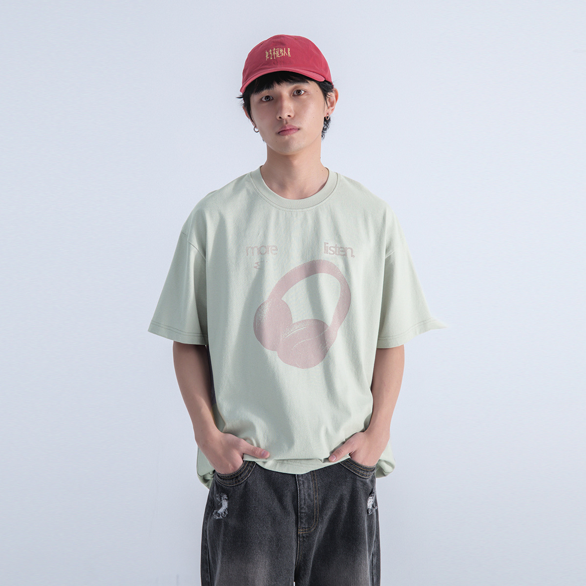 Menterma 24SSクラシック大衆ヘッドセットプリントtシャツ夏男女中性BF百合半袖