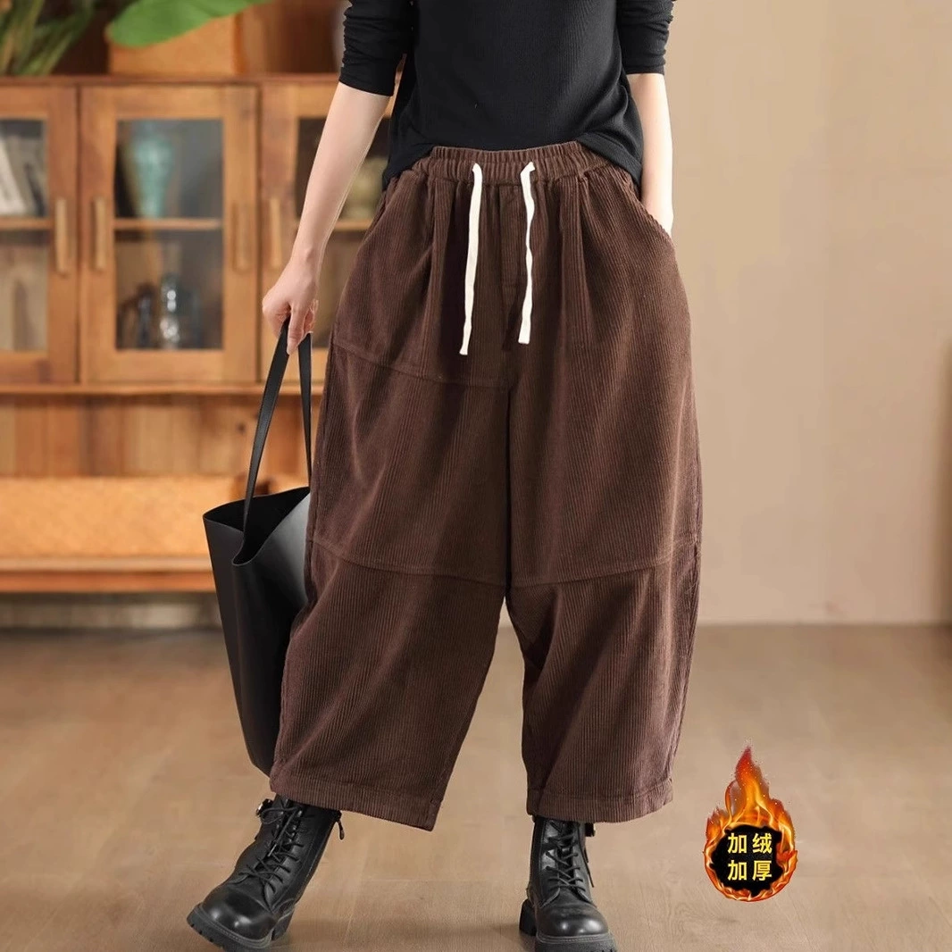 Ретро плюшевый толстый вельвет женские повседневные брюки редька осень-зима новые свободные шитые шаровары Harlen