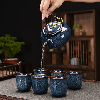 功夫茶具套装家用大容量办公室家用简约陶瓷茶具整套提梁壶泡茶杯