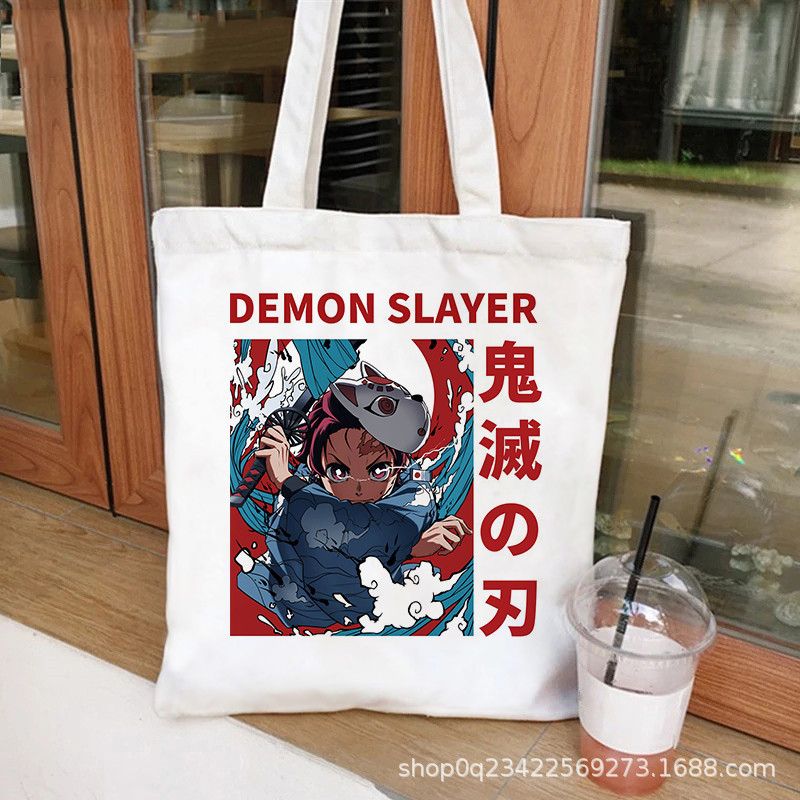 跨境Demon Slayer kimetsu no yaiba印花帆布包单肩包学生手提袋