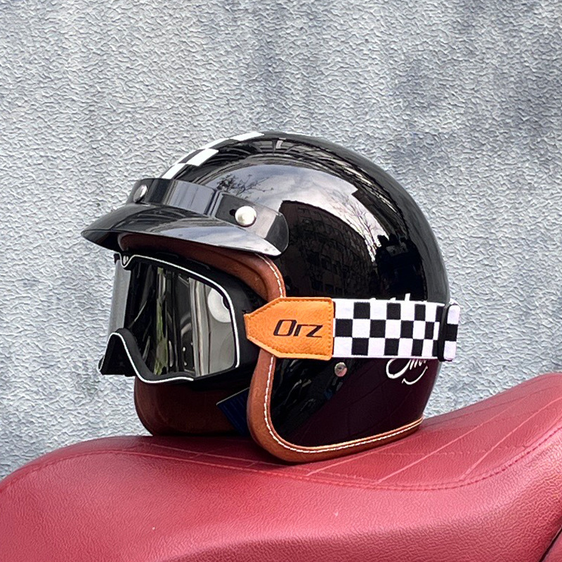 ORZ casco retro para hombres y mujeres certificado 3C motocicleta eléctrica 3/4 casco medio casco cuatro estaciones personalidad universal pareja