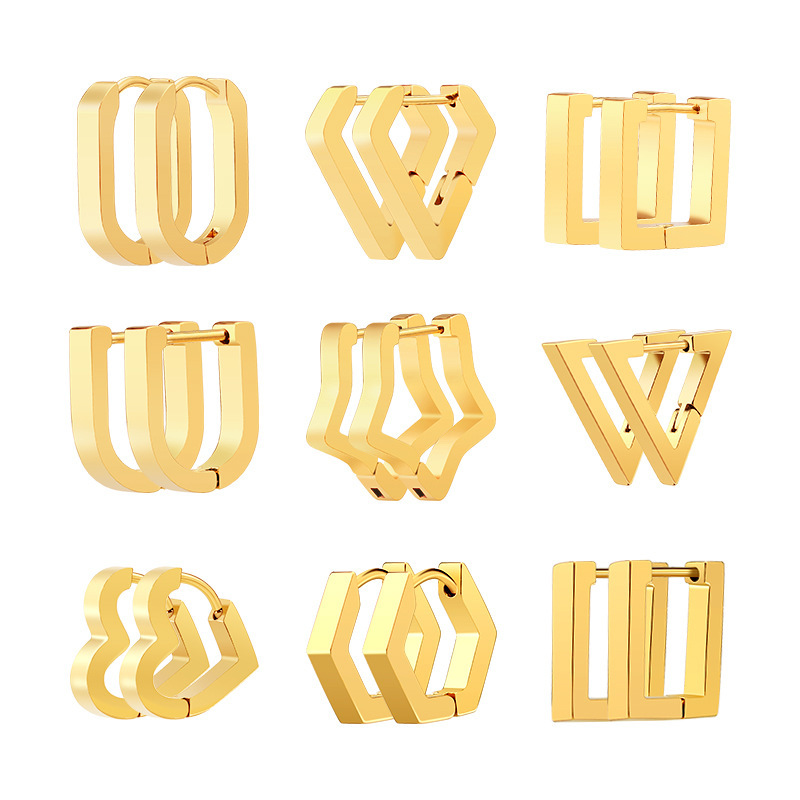 U-Shaped Stainless Steel Geometric Personality Hexagonal Earrings, Simple Earrings, Square Titanium Steel Triangle Ear Clips U-Shaped Stainless Steel Geometric Personality Hexagonal Earrings, Simple Earrings, Square Titanium Steel Triangle Ear Clips