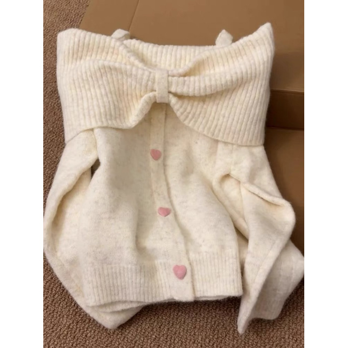 Precio real # hilo de núcleo # arco coreano un suéter de hombro de mujeres otoño invierno sensación de hombro abierto chaqueta de punto