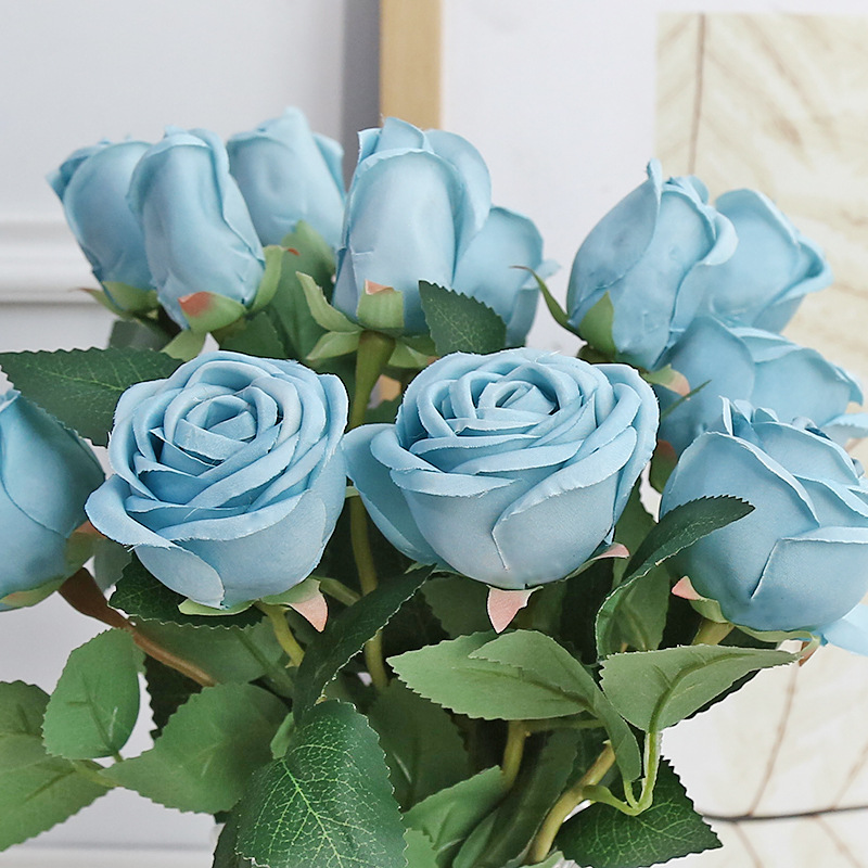 Flor artificial flor falsa flor rosa de doble cabeza ceremonia de boda decoración del hogar decoración de la sala de estar fábrica de ramos de una sola rama al por mayor