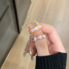 甜酷新款鎏金紫色花紋滴油戒指女時尚百搭個性復古簡約韓系食指戒