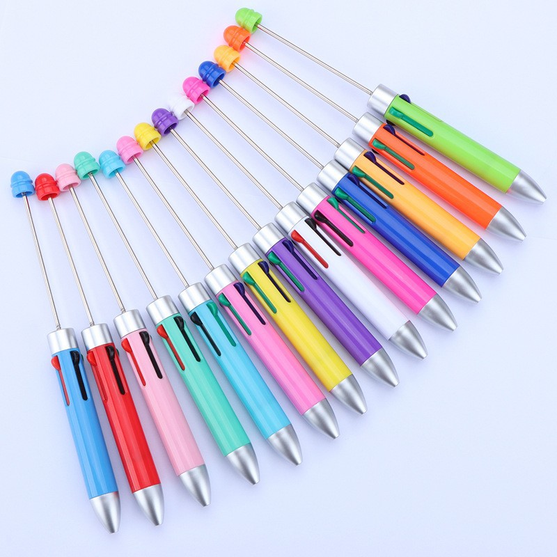 DIY Creative Mini Business Four-Color Beaded Pen Wholesale Cute Educational Multicolor Bead Accessory Beaded Ballpoint Pen