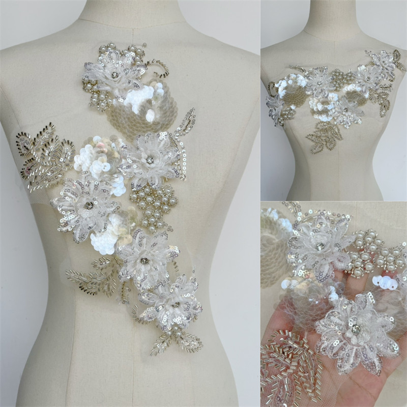 珠子刺绣花婚纱头纱头饰女装 童装 DIY鞋帽服装装饰花片ZH56