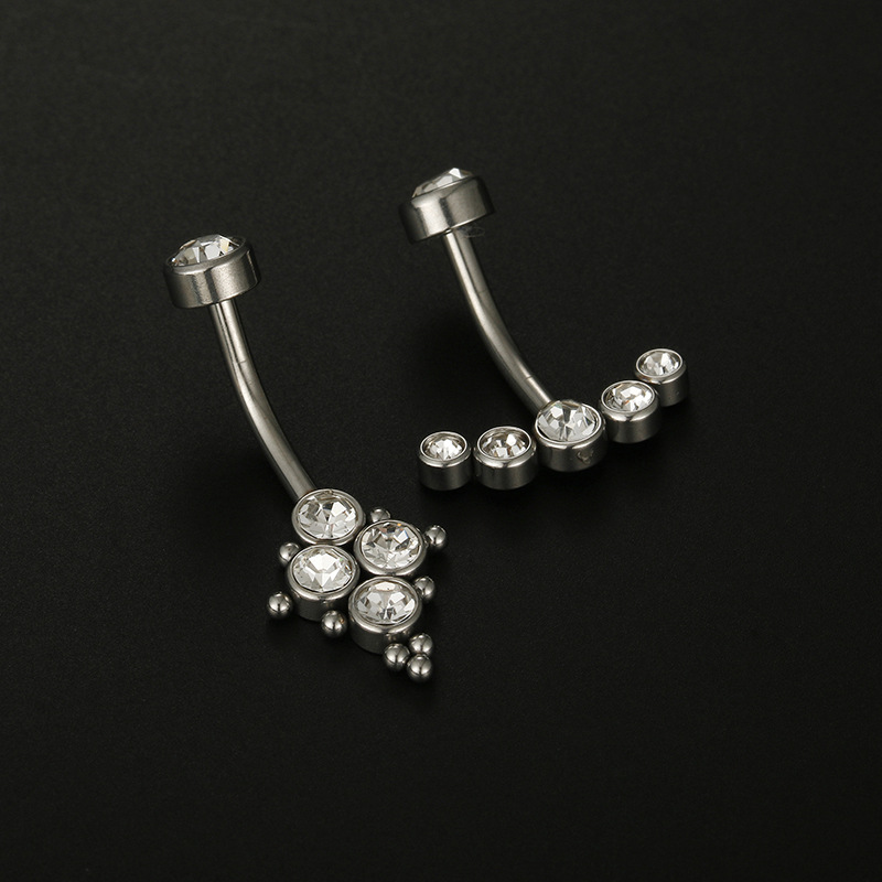 18K Real Gold Plated Plating Material Streetwear Geometric Stainless Steel Inlay Zircon Belly Ring