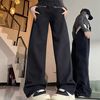 Black colored design loose straight jeans, fitted trousers, trend of season