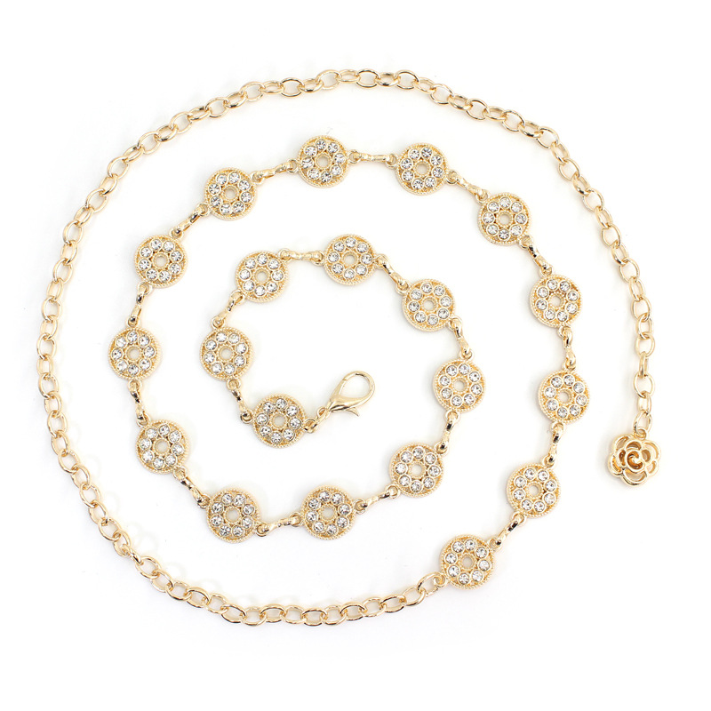 Hakenverstellbare Taillenkette, vielseitiges Damenkleid, Pullover-Dekorationskette, kleiner, duftender Feng Shui-Diamant-eingelegter, dünner Metall-Taillengürtel_voghion.com