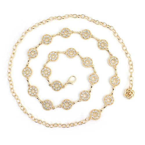 Hook adjustable waist chain for women, versatile skirt, sweater decorative chain, small fragrant rhinestone inlaid metal thin belt