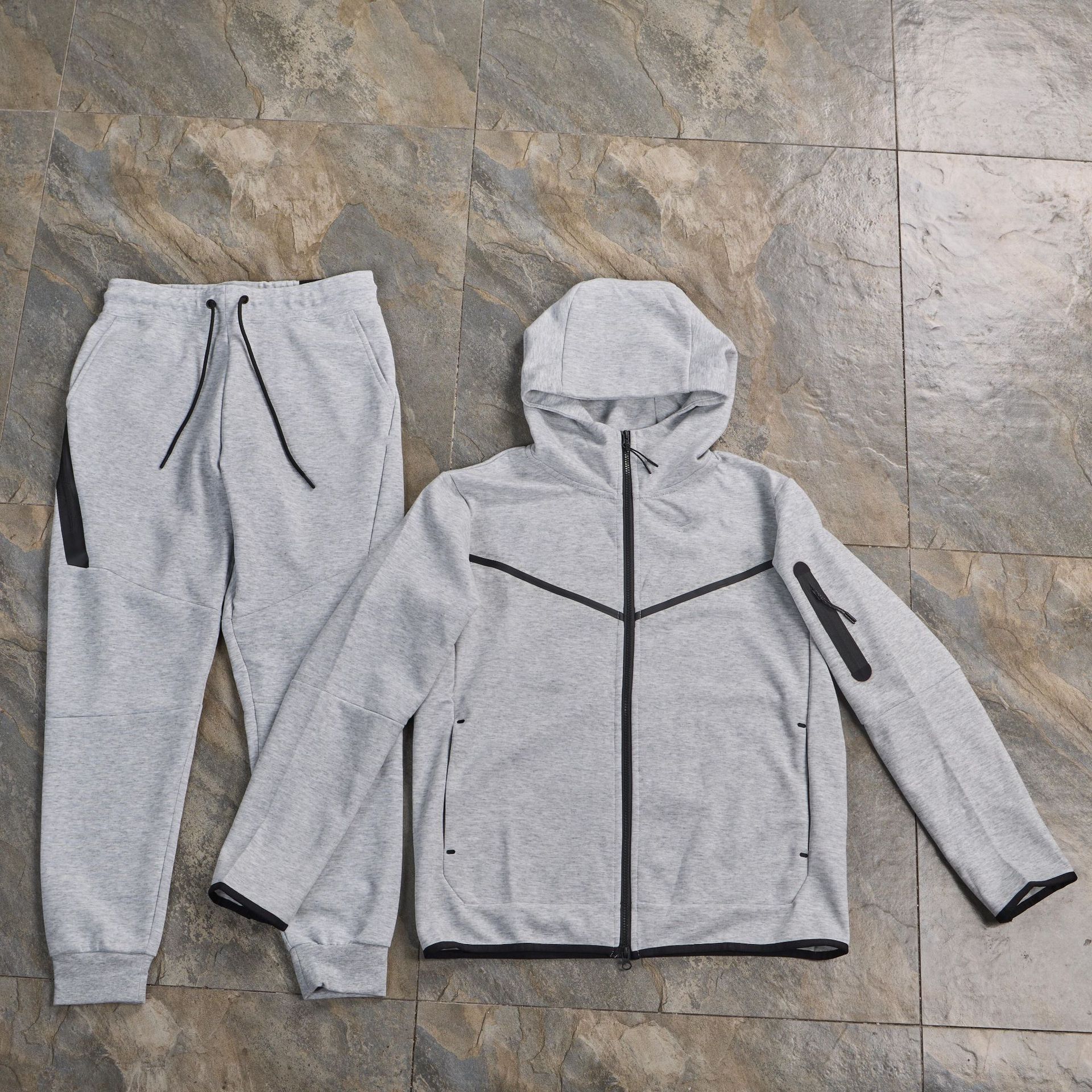 Traje deportivo primavera y otoño capa de aire algodón de punto con capuzas con cremallera camiseta deportiva casual pantalones largos drill set hombre