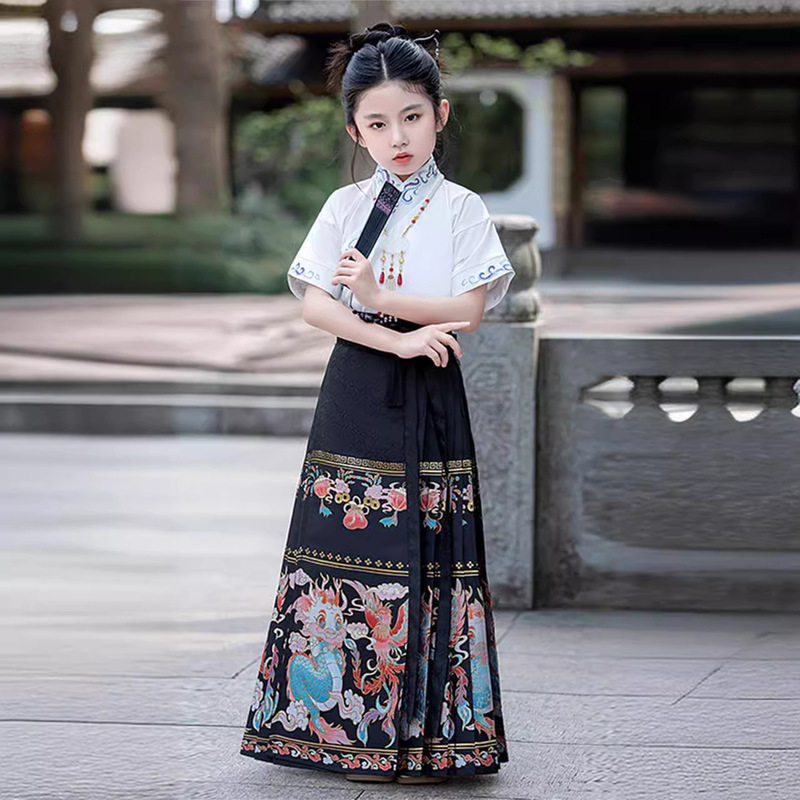 High-End Western-Style Girls' Horse-Faced Skirt Improved National Style Kidsren's Costume Han Dynasty Suit Thin Summer Dress Baby Girl Princess Skirt High-End Western-Style Girls' Horse-Faced Skirt Improved National Style Kidsren's Costume Han Dynasty Suit Thin Summer Dress Baby Girl Princess Skirt