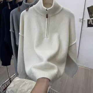 半拉链高领毛衣女秋冬2025新款高级感宽松慵懒风外穿短款针织上衣