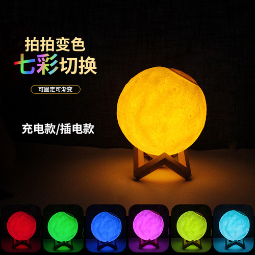 Moonlight Small Night Light Charging Plug-in Bedroom Bedside Night Use Planet Lamp Creative Children 3D Printed Moon Light Gift