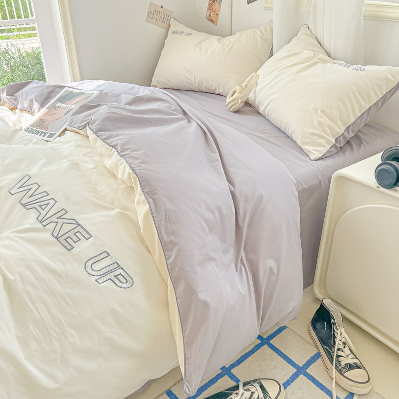 Bordado de cuatro piezas de algodón lavado de verano 2025 nueva funda de edredón de ropa de cama dormitorio de estudiantes de tres piezas