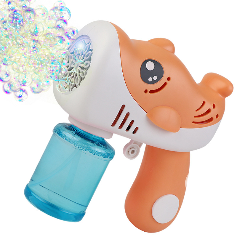 Niños casual de 12 hoyos de mano pistola de burbujas automática de juguete delfín sonido eléctrico y pistola de burbujas de luz fábrica al por mayor