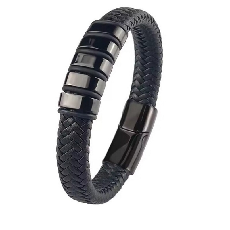 European and American Popular Men's Woven Leather Bracelets with Custom Engraving DIY Text Personalized Simple Bracelet Jewelry Gift