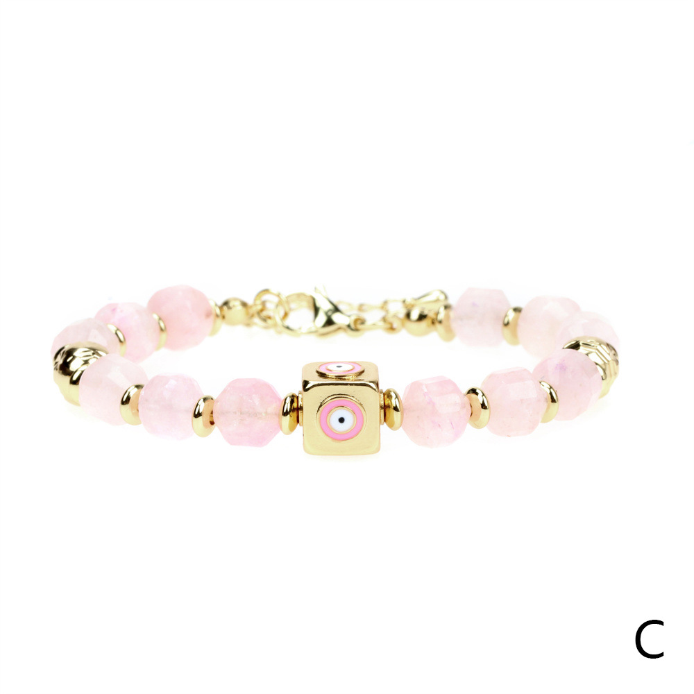 Pink Crystal Aquamarine Devil's Eye Adjustable Copper Gold-plated Bead Bracelet display picture 3