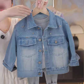 女童烫钻牛仔外套春秋2025新款儿童休闲上衣韩版中大童夹克衫洋气