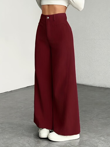 European and American flannel casual women's high-waisted loose and flowing thin-leg pants in solid color