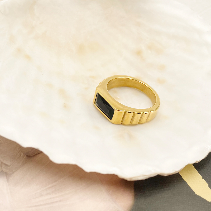 Fashion Square Stainless Steel Plating Inlay Artificial Gemstones Rings 1 Piece