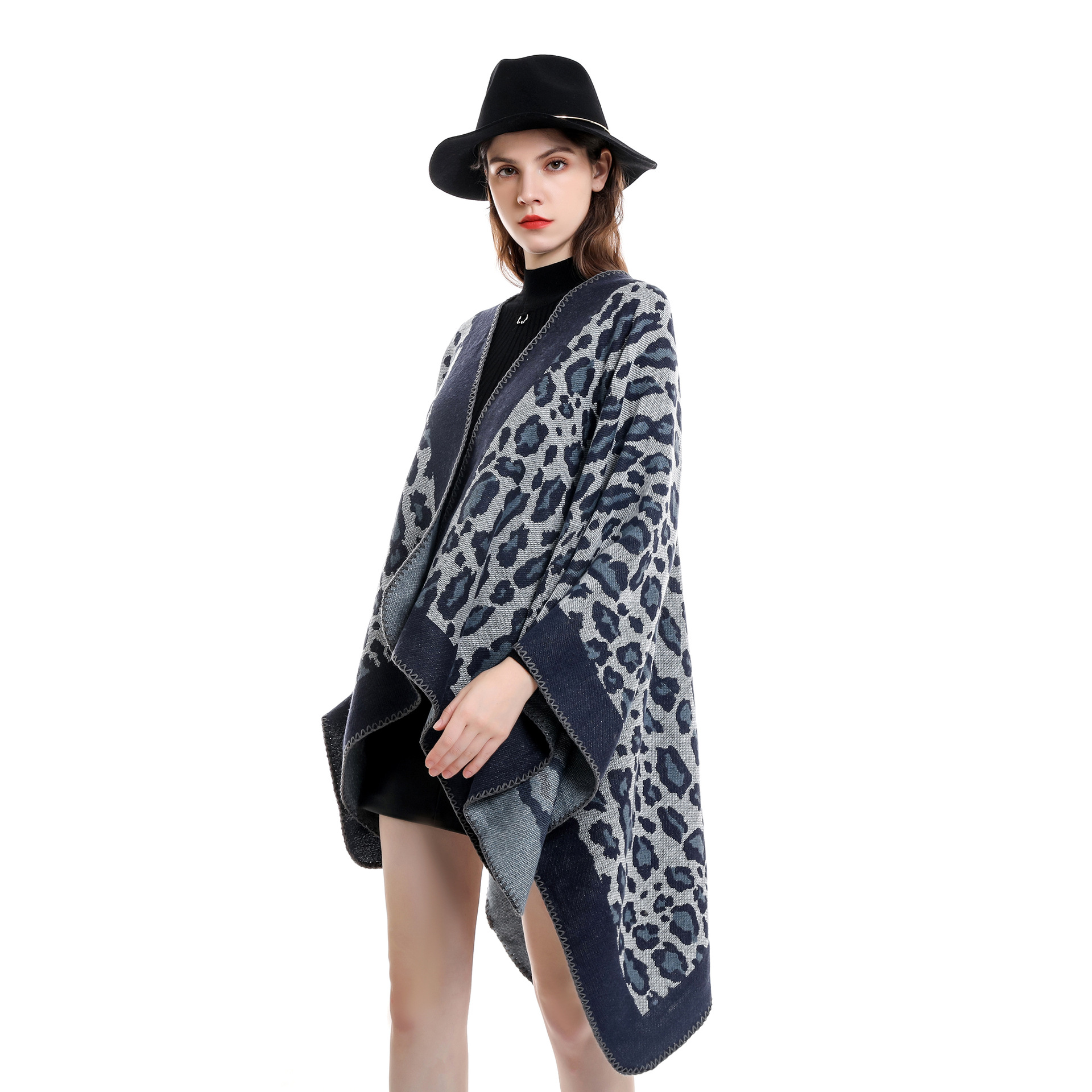 Chal parecido a la cachemira capa cálida Otoño e Invierno 2021 mantón exterior estampado de leopardo de la calle de la moda europea y americana