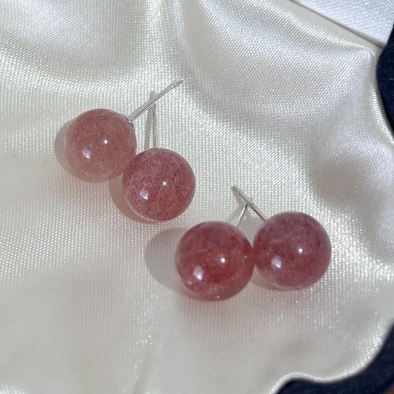 Natural Strawberry Crystal Earrings with S925 Sterling Silver Pins, Small and Exquisite Ear Jewelry, Elegant Mini Cherry Ear Studs for Pierced Ears