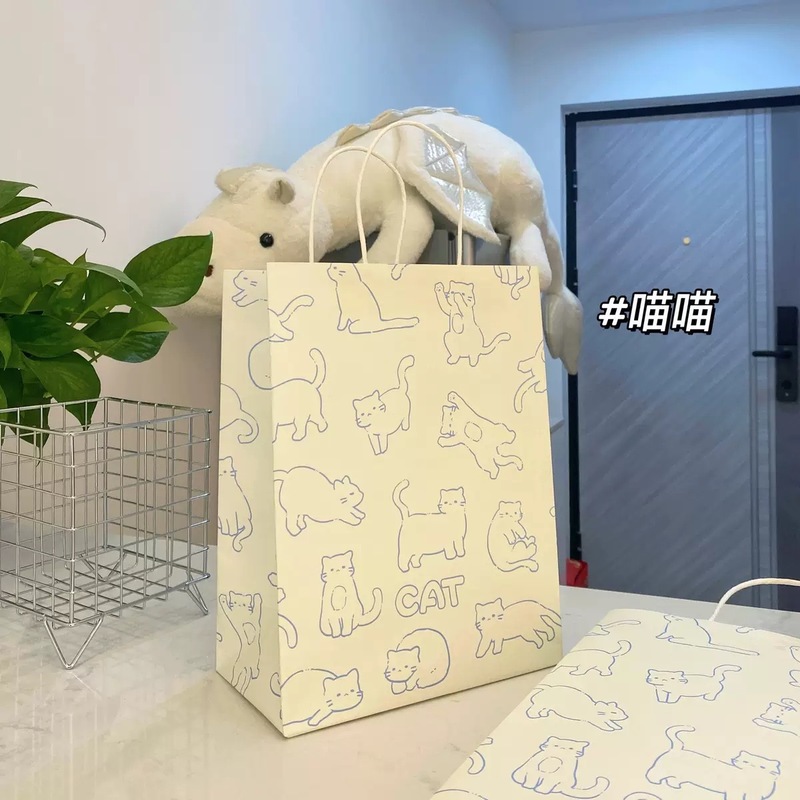 ins 高見えかわいいスケッチ子猫ギフトバッグギフト包装袋クラフト紙バッグお土産ハイエンド漫画|undefined